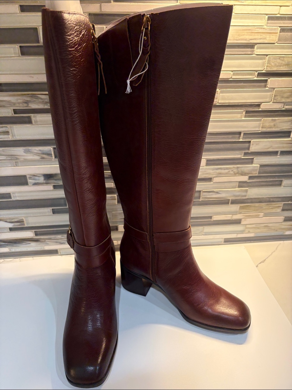 Naturalizer Isabeau Cognac Women's Over-the-Knee Leather Boots - Dark Brown - Picture 2 of 8